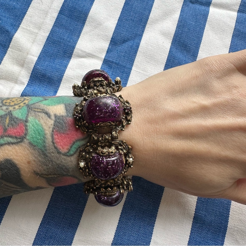 Vintage Brass and Purple Bracelet